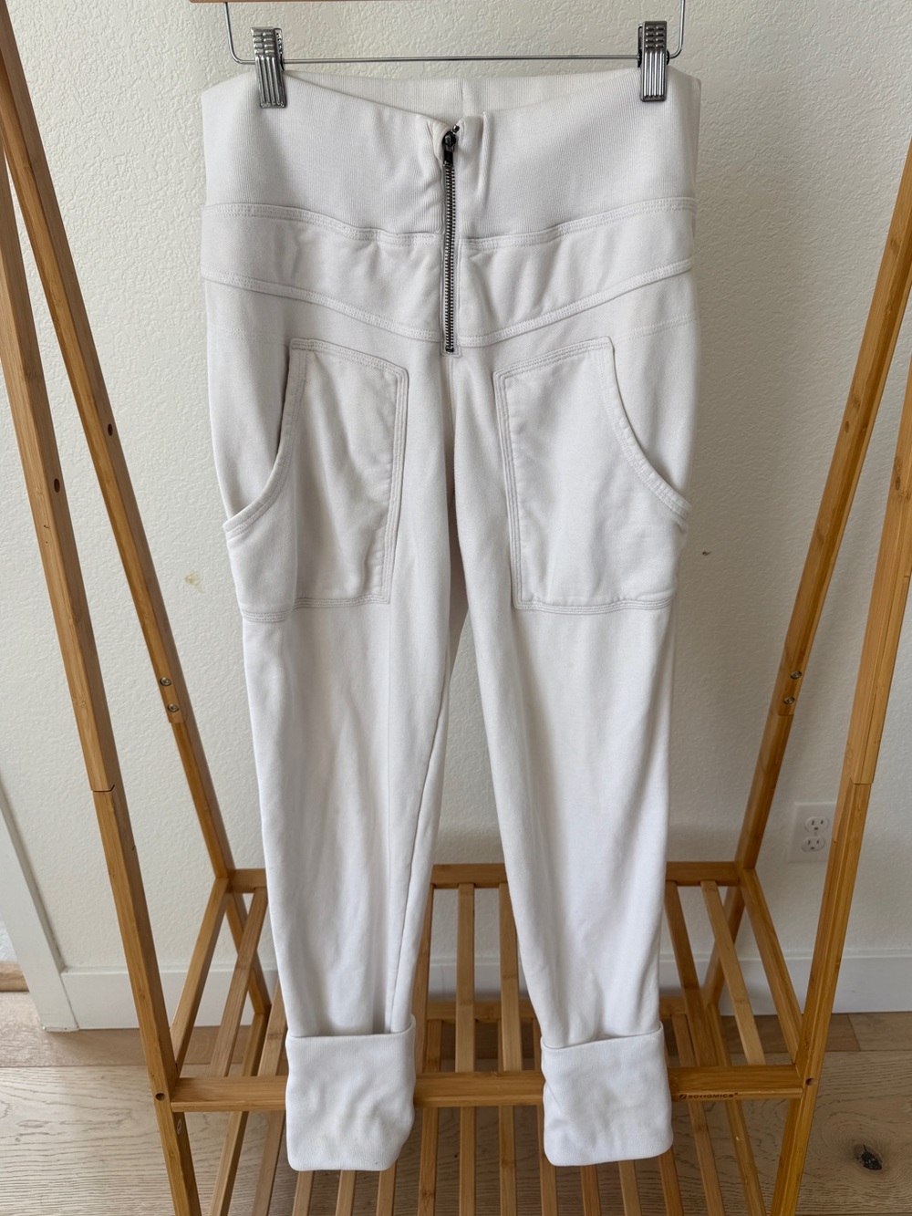free people white thick jogger sweatpants 100% cotton